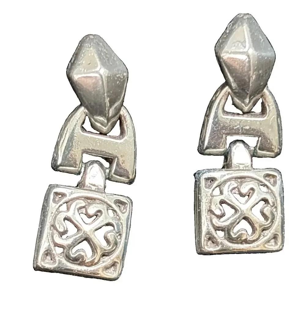 BRIGHTON TRIBECA Heart Scroll Silver Post Drop Dangle Earrings